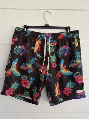 Public Access Tropical Parrot Floral Swim Trunks Shorts Small Hawaiian Y2K